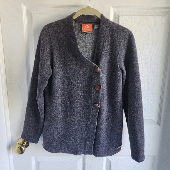 Merrell Assymetrical Front Button Up Cardigan with  Square Wooden Buttons Size S - Picture 1 of 9